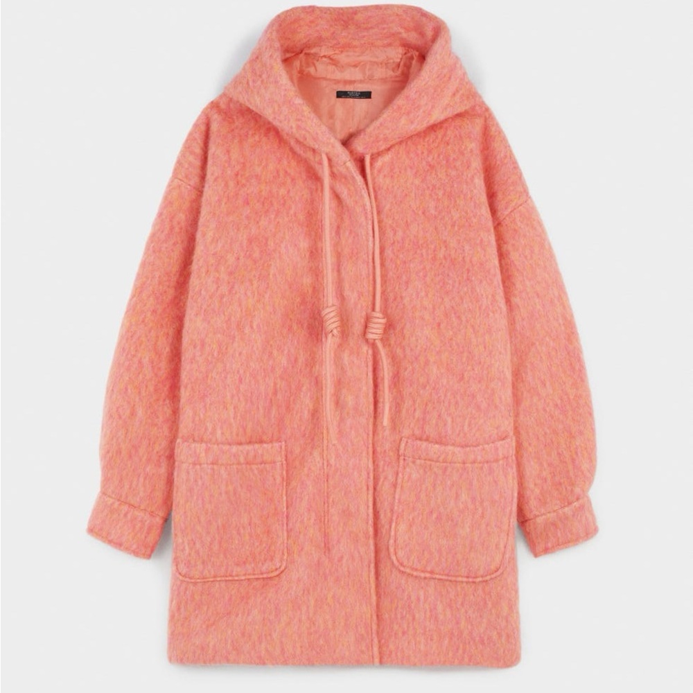 Parfois Pink+Orange Fuzzy Hooded Oversized Coat, Size M